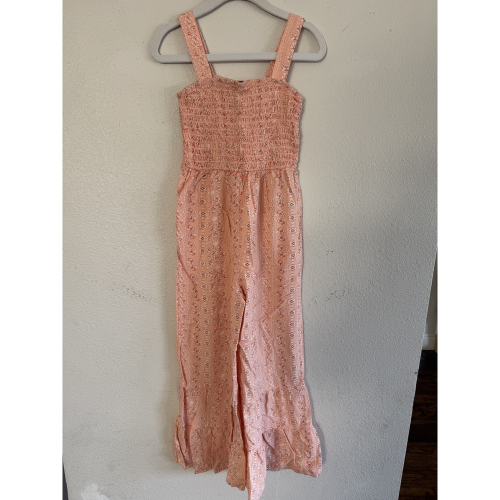 Art Class Girls' Peach Floral Smocked Jumpsuit XS 4/5